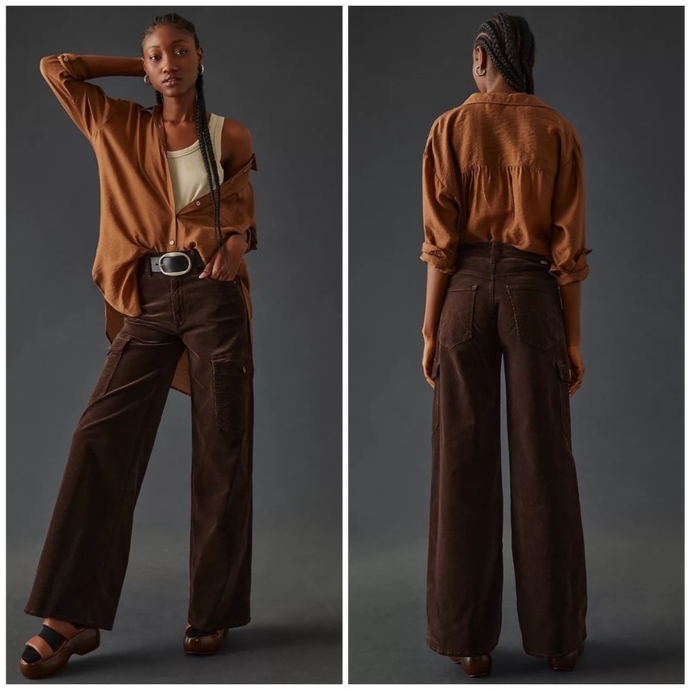 MOTHER The Undercover Cargo Wide Leg Corduroy Sneak Pants in Mole Size 27